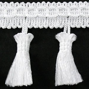 Image of fringe ribbon with tassels 55 mm - white – available at Šarlotes audumi