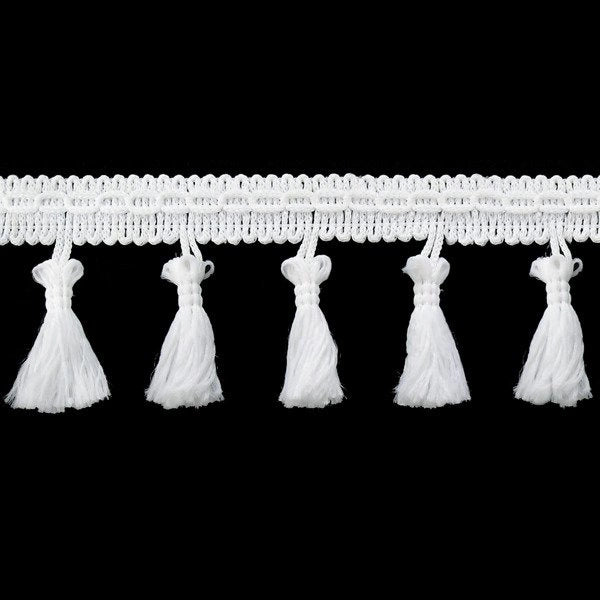Image of fringe ribbon with tassels 55 mm - white – available at Šarlotes audumi