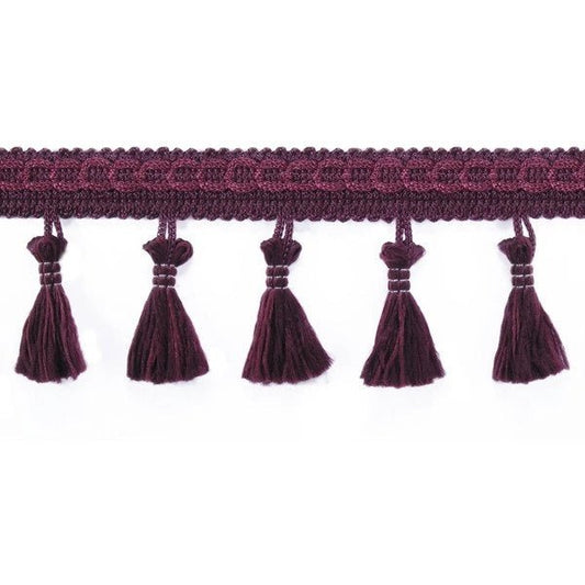 Image of fringe ribbon with tassels 55 mm - dark plum shade – available at Charlotte's Fabrics