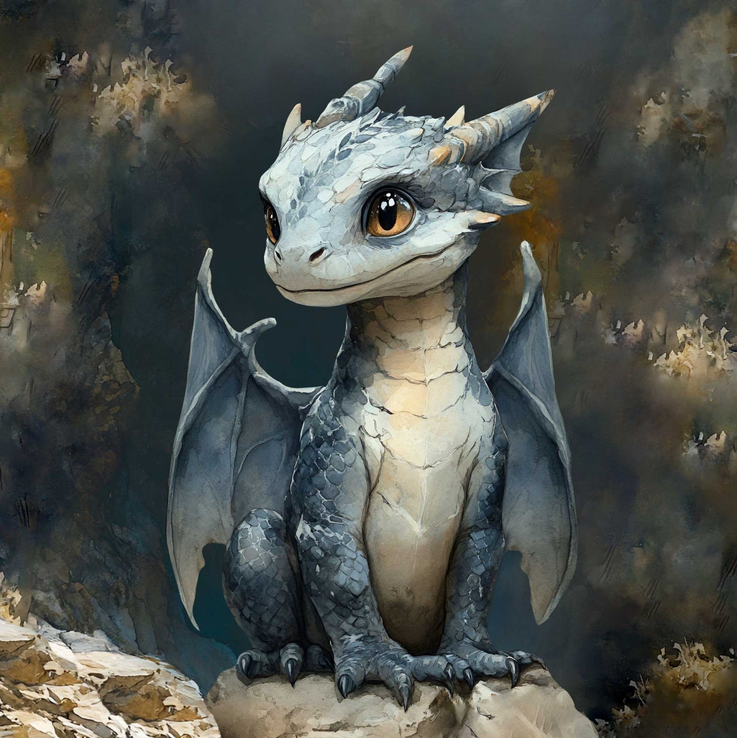 Image with loop-knit panel - little blue dragon 250 g/m² | Design - 14 – available at Šarlotes audumi