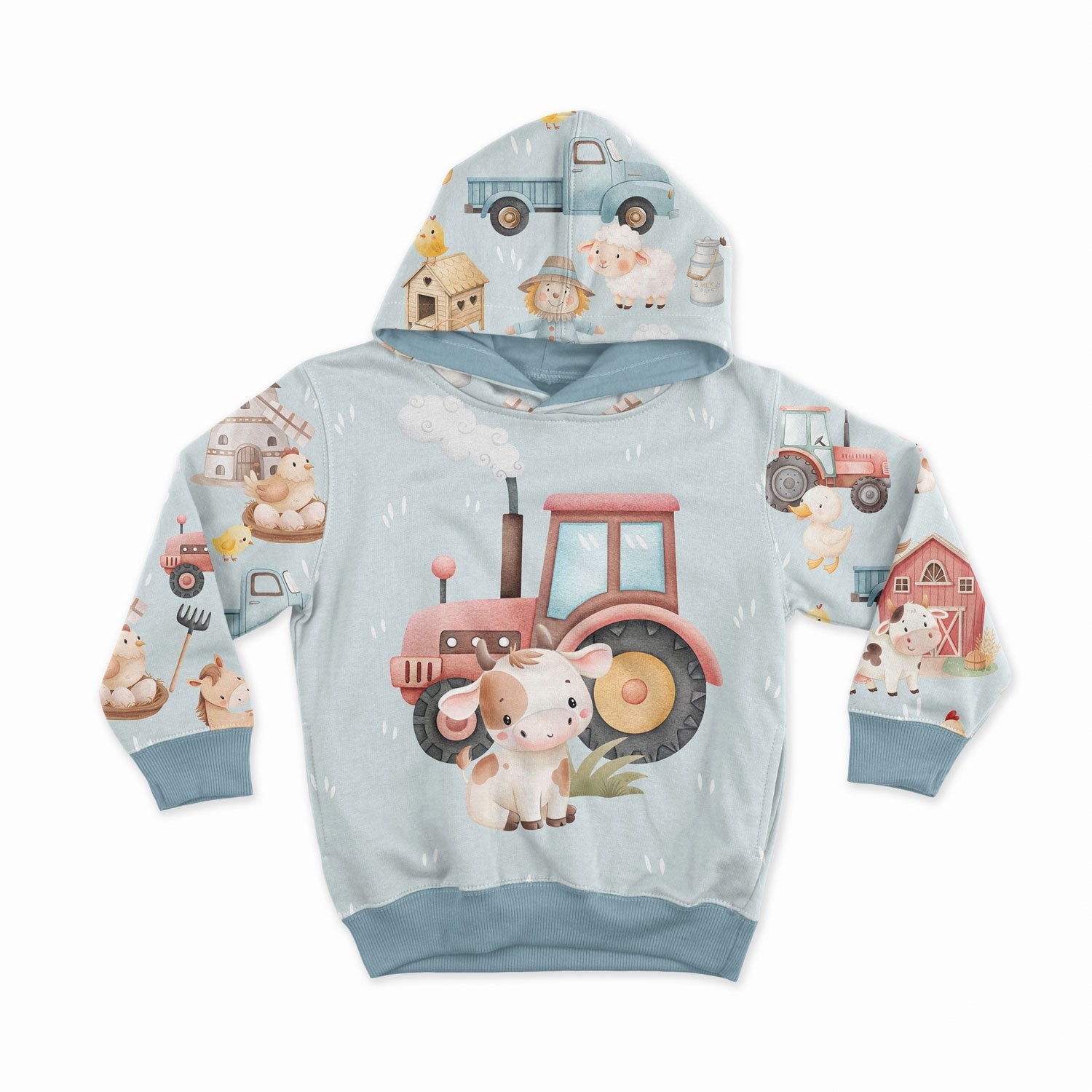 Image of a loop knit panel - calf and smoking tractor 250 g/m² | Design - 03 – available at Šarlotes audumi