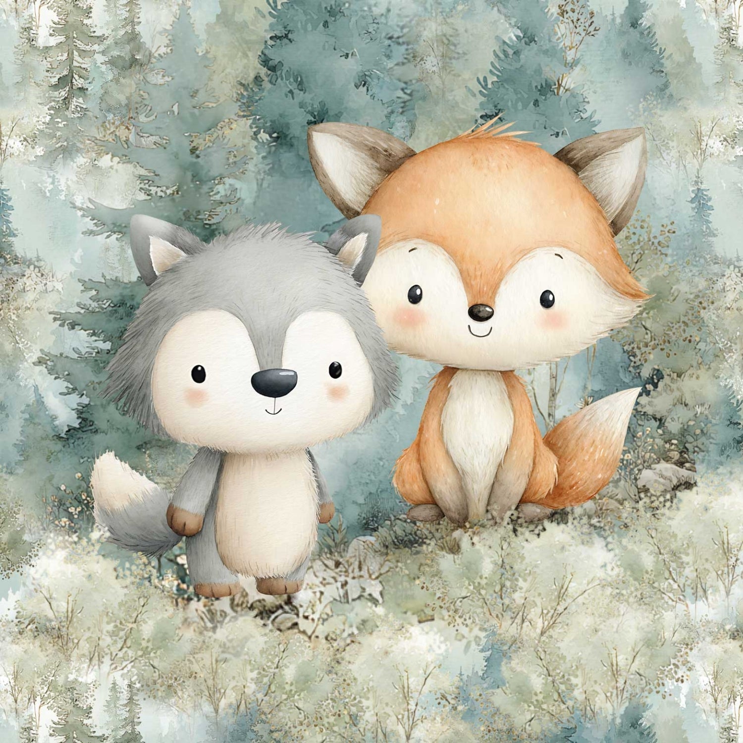 Image of loopback knit panel - Green Forest Friends 250 g/m² | Design - 17 – available at Šarlotes audumi