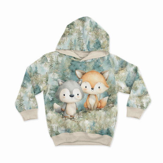 Image with loop-knit panel - green forest friends 250 g/m² | Design - 17 – available at Šarlotes audumi