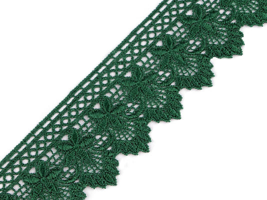 Image of Decorative lace ribbon 55 mm - dark green – available at Šarlotes audumi