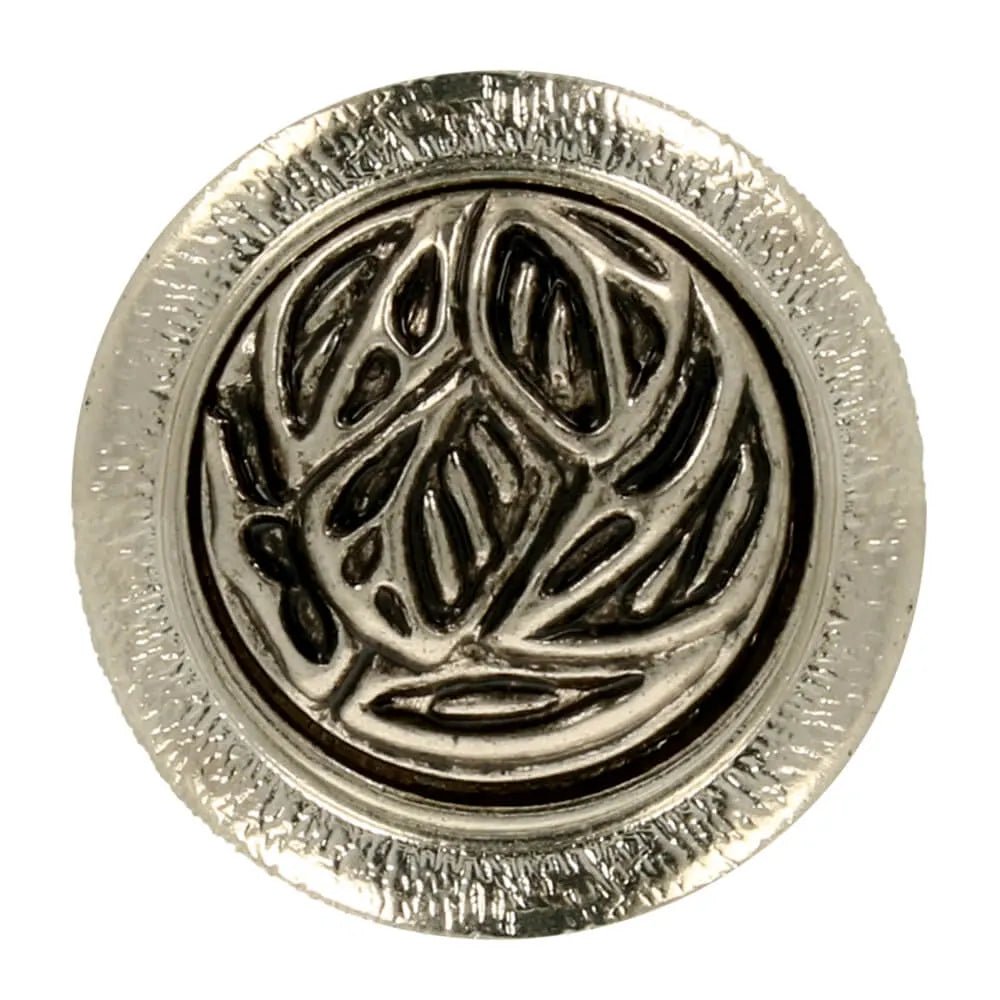Image of a decorative button with a heart detail - black and silver - available online at Charlotte's Fabrics