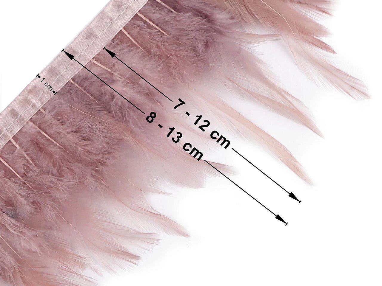 Image of decorative feather trim, feather length 7–12 cm – available at Šarlotes audumi