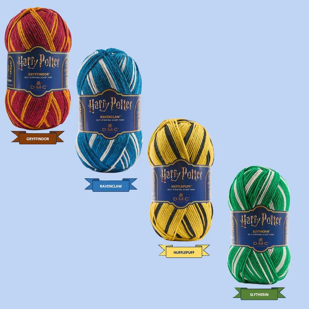 Attēls ar DMC Harry Potter Magic dzija 300 g / 410 m – pašsvītrojoša dzija Cūkkārpas koledžu krāsās – pieejams internetā Šarlotes audumi