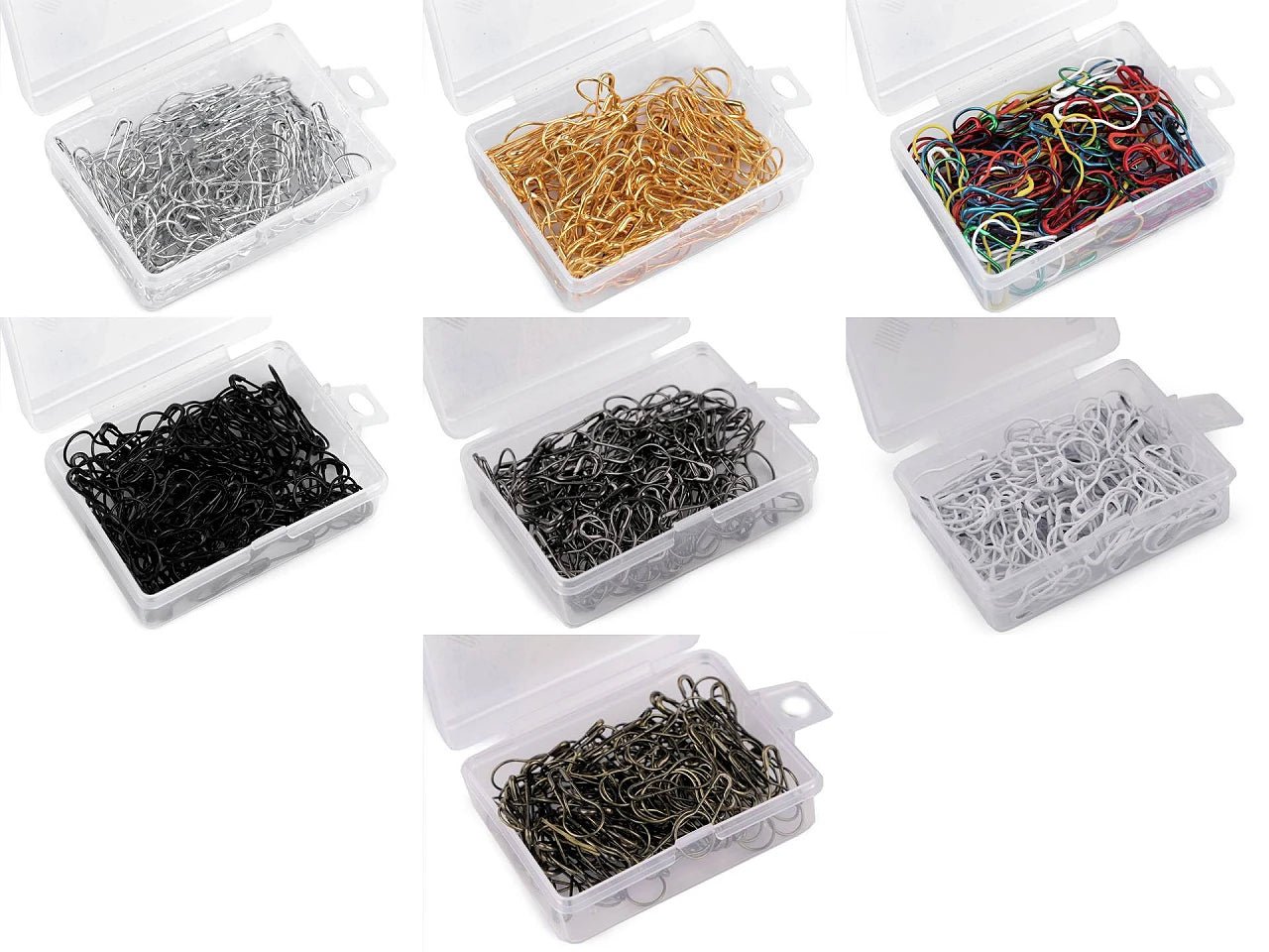 Image with safety pins in a box, 22 mm (approx. 150 pcs.) – available at Šarlotes audumi