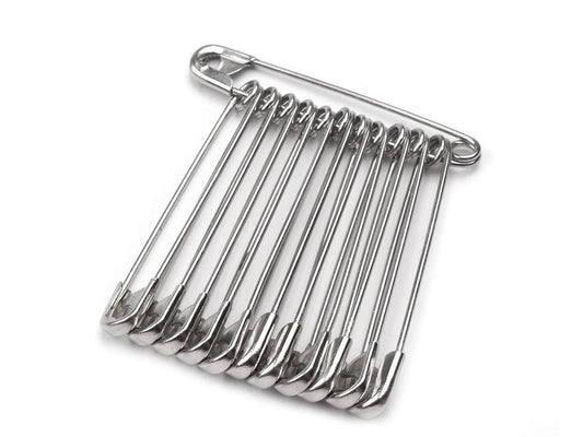 Safety pins, paper clips 50 mm - silver (pack of 12)