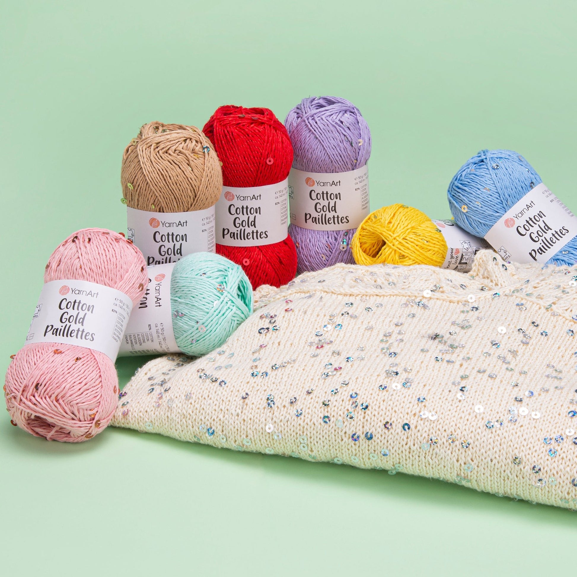 Image of YarnArt Cotton Gold Paillettes yarn with sequins - 50g / 140m – available at Charlotte's Fabrics