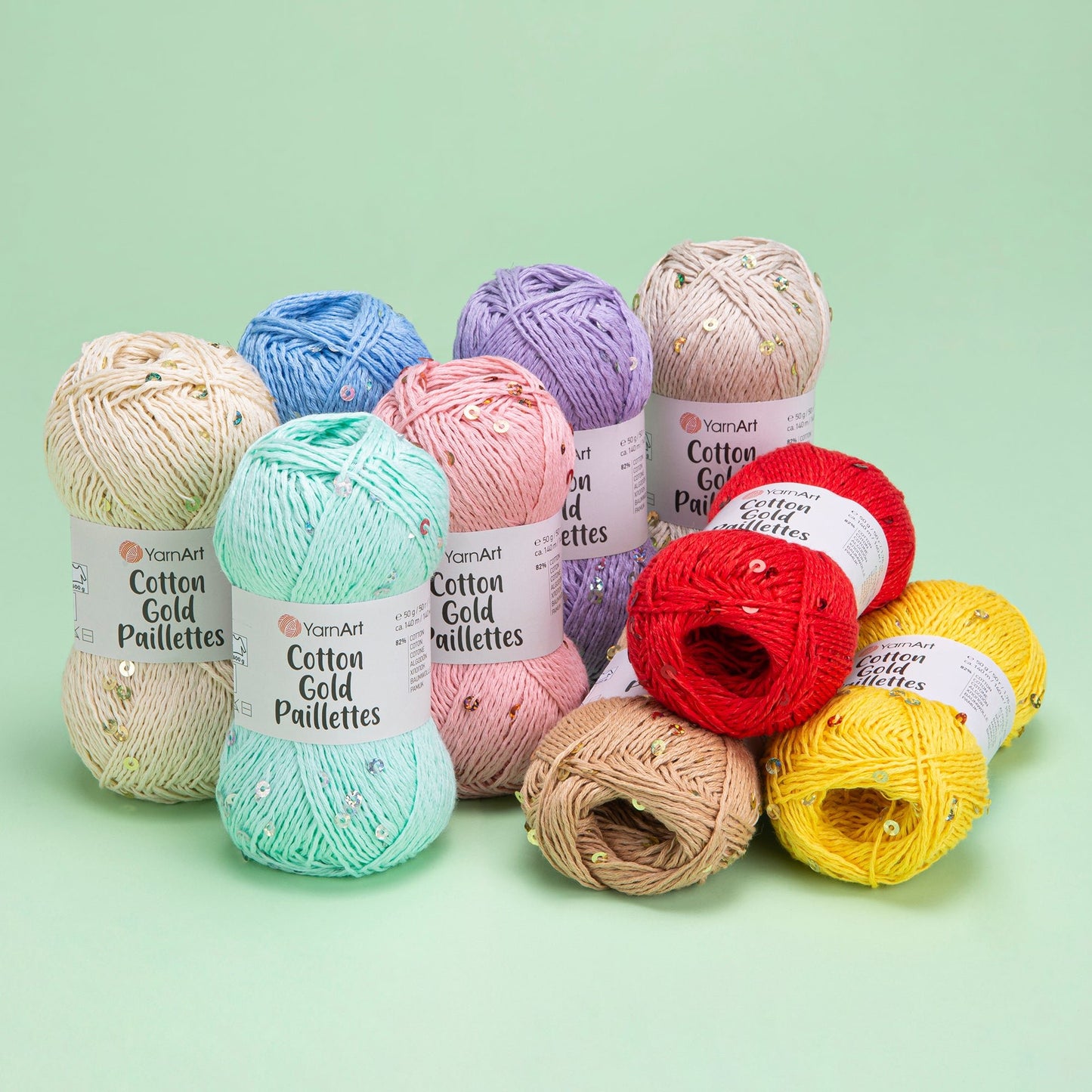 Image of YarnArt Cotton Gold Paillettes yarn with sequins - 50g / 140m – available at Šarlotes audumi