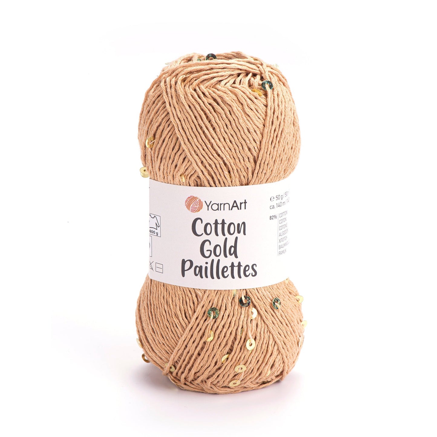 Image with YarnArt Cotton Gold Paillettes yarn with sequins - 50g / 140m – available at Charlotte's Fabrics