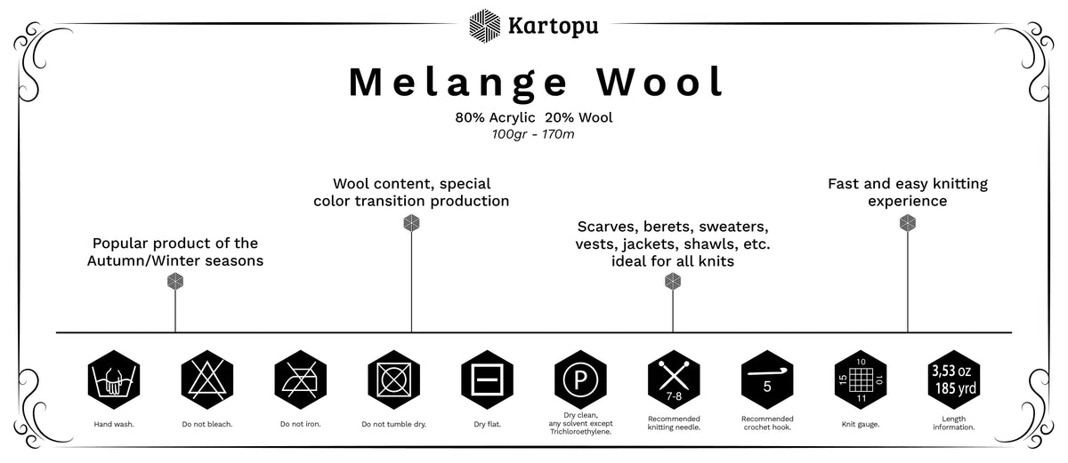 Zdjęcie przędzy z wełną KARTOPU MELANGE WOOL 100 g / 170 m – dostępna online w Šarlotes audumi