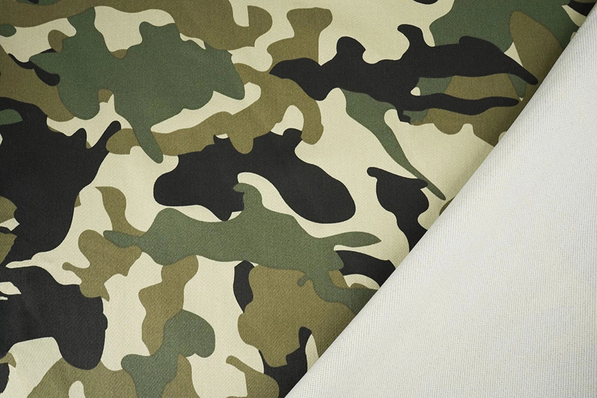 Image of camouflage pattern denim fabric – Army Green 275 g/m² – available at Šarlotes audumi