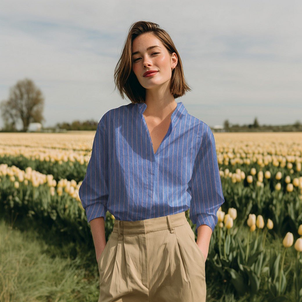 Image of striped denim fabric 190 g/m² – available at Šarlotes audumi