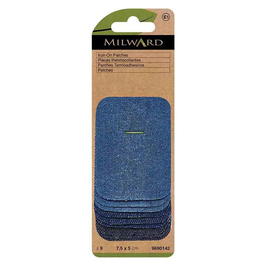 Iron-on denim patches for clothing, Milward 7.5x5cm - 9 pcs.