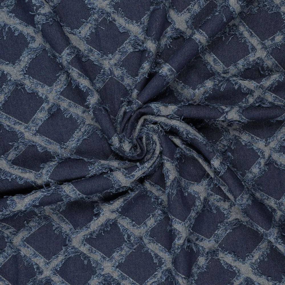 Image with denim fabric with elastane - decorative fringes 360 g/m² – available at Charlotte Fabrics