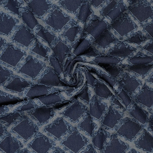 Image with denim fabric with elastane - decorative fringes 360 g/m² – available at Charlotte Fabrics