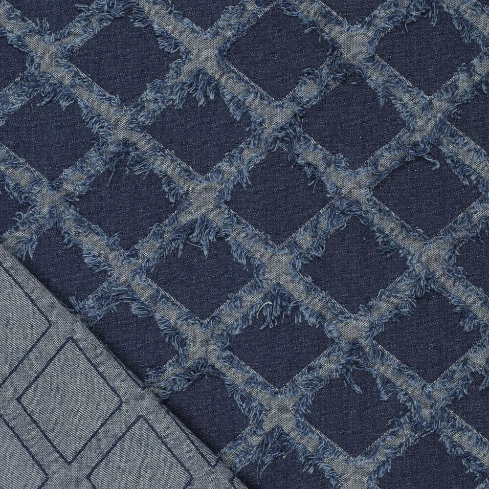 Image of denim fabric with elastane - decorative fringes 360 g/m² – available at Charlotte’s Fabrics