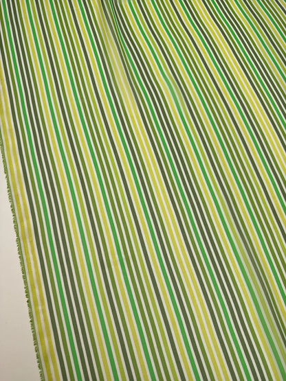 Italian 100% Silk Crepe Fabric - Green Stripes 55 g/m²