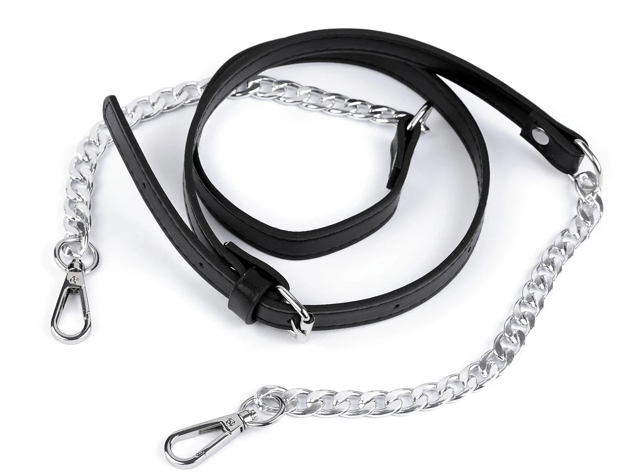 Eco leather strap with chain and carabiners for bags, length 115 - 130 cm | assorted colors (Copy)