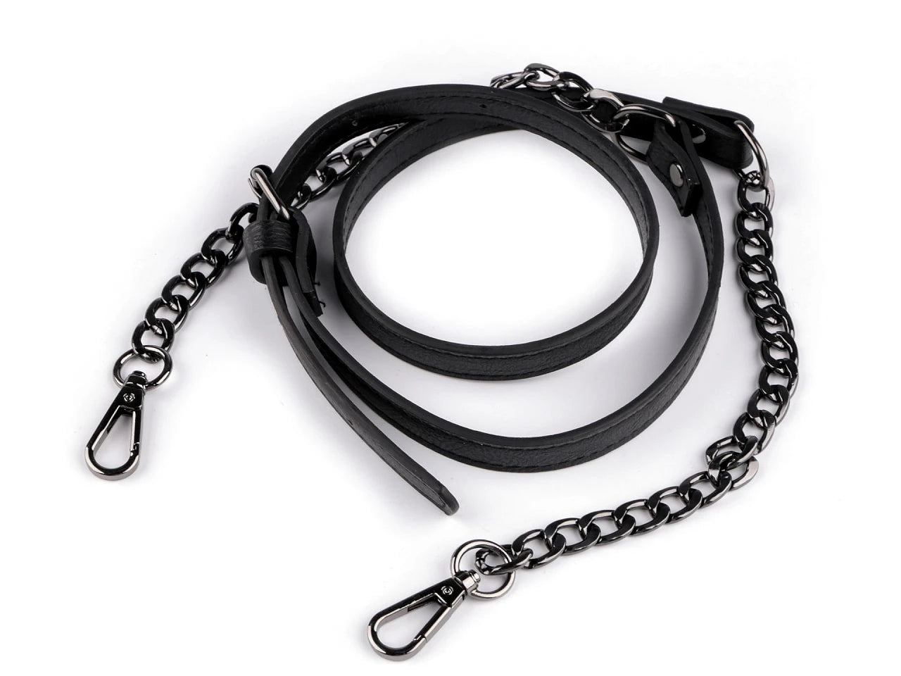 Eco leather strap with chain and carabiners for bags, length 115 - 130 cm | assorted colors (Copy)