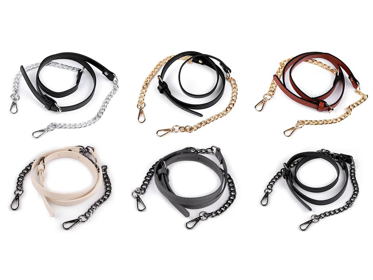 Eco leather strap with chain and carabiners for bags, length 115 - 130 cm | various colors (Copy)