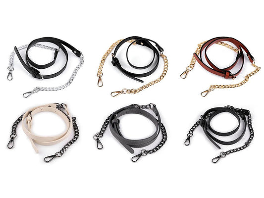 Eco leather strap with chain and carabiners for bags, length 115 - 130 cm | various colors (Copy)