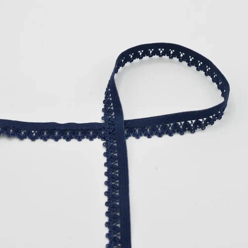 Image of elastic lace band, 1.3 cm - dark blue – available at Šarlotes audumi