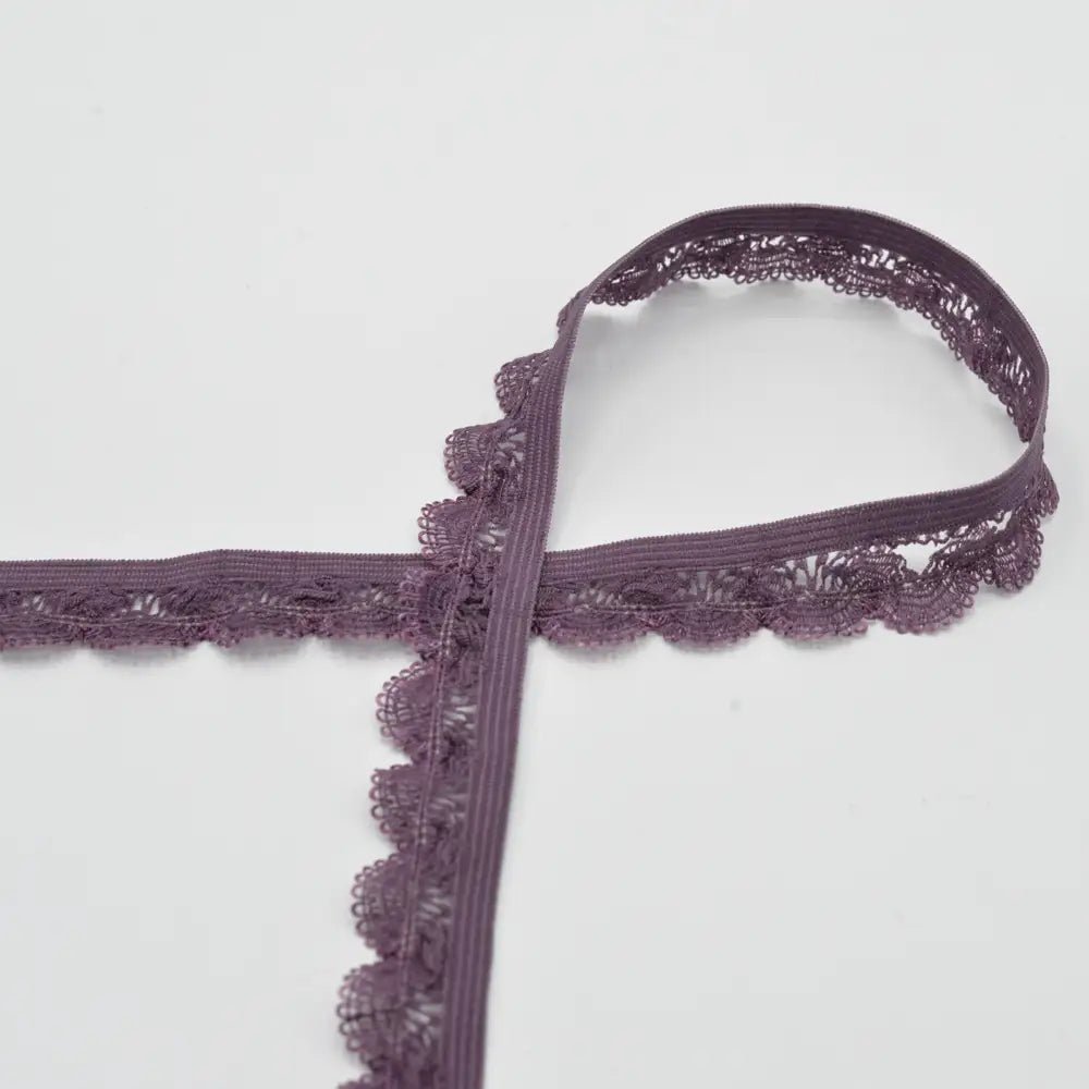 Image with elastic band, lace 2 cm - smoky plum shade – available at Charlotte's Fabrics