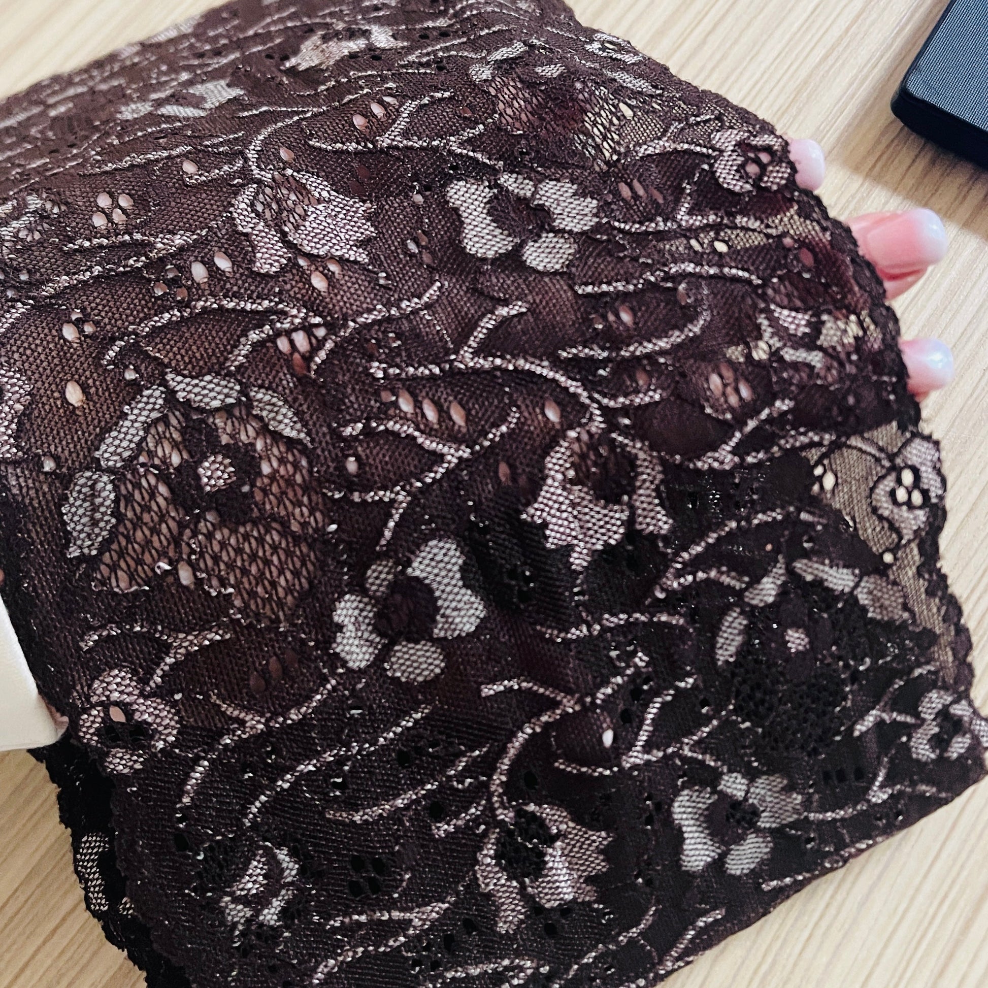 Image with Flexible lace 14 cm - dark brown with light accents – available at Šarlotes audumi