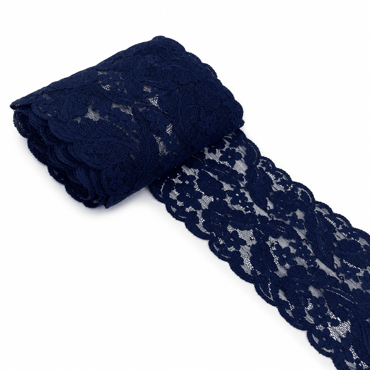 Image with flexible lace 15 cm - dark blue with a velvet-like texture – available at Šarlotes audumi