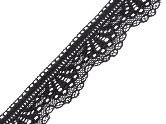 Attēls ar Elastīgā mežģīne 3 cm - melna – pieejams Šarlotes audumi