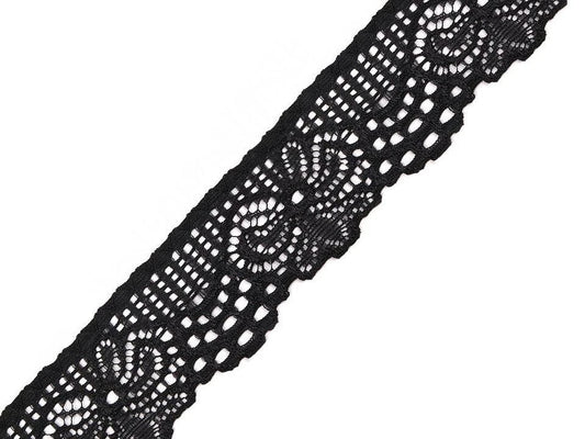 Attēls ar Elastīgā mežģīne 3 cm - melna – pieejams Šarlotes audumi