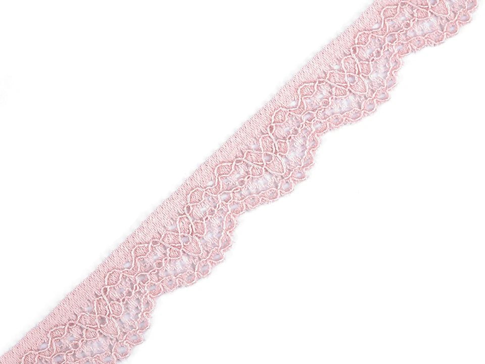 Elastyczna koronka z poliamidu - 1,6 cm, pudrowy róż