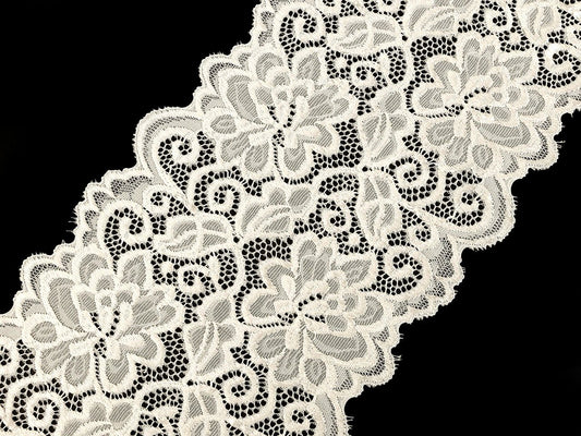 Elastic polyester lace - 15 cm - milky white
