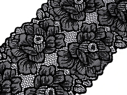 Elastic polyester lace - 15.5 cm black