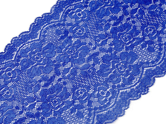 Image of elastic polyester lace, 18 cm - royal blue - available at Charlotte's Fabrics