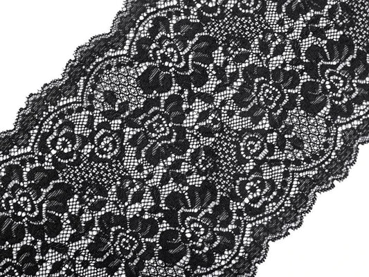 Elastic polyester lace - 18 cm black