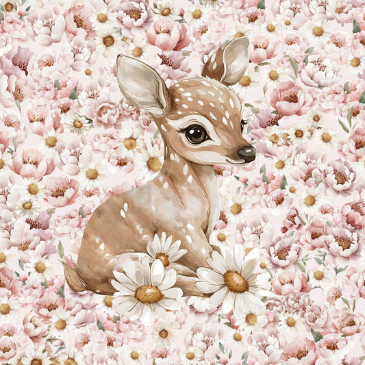 Loop-Knit Panel - Daisies and Peonies, Fawn 250 g/m² | Design-05