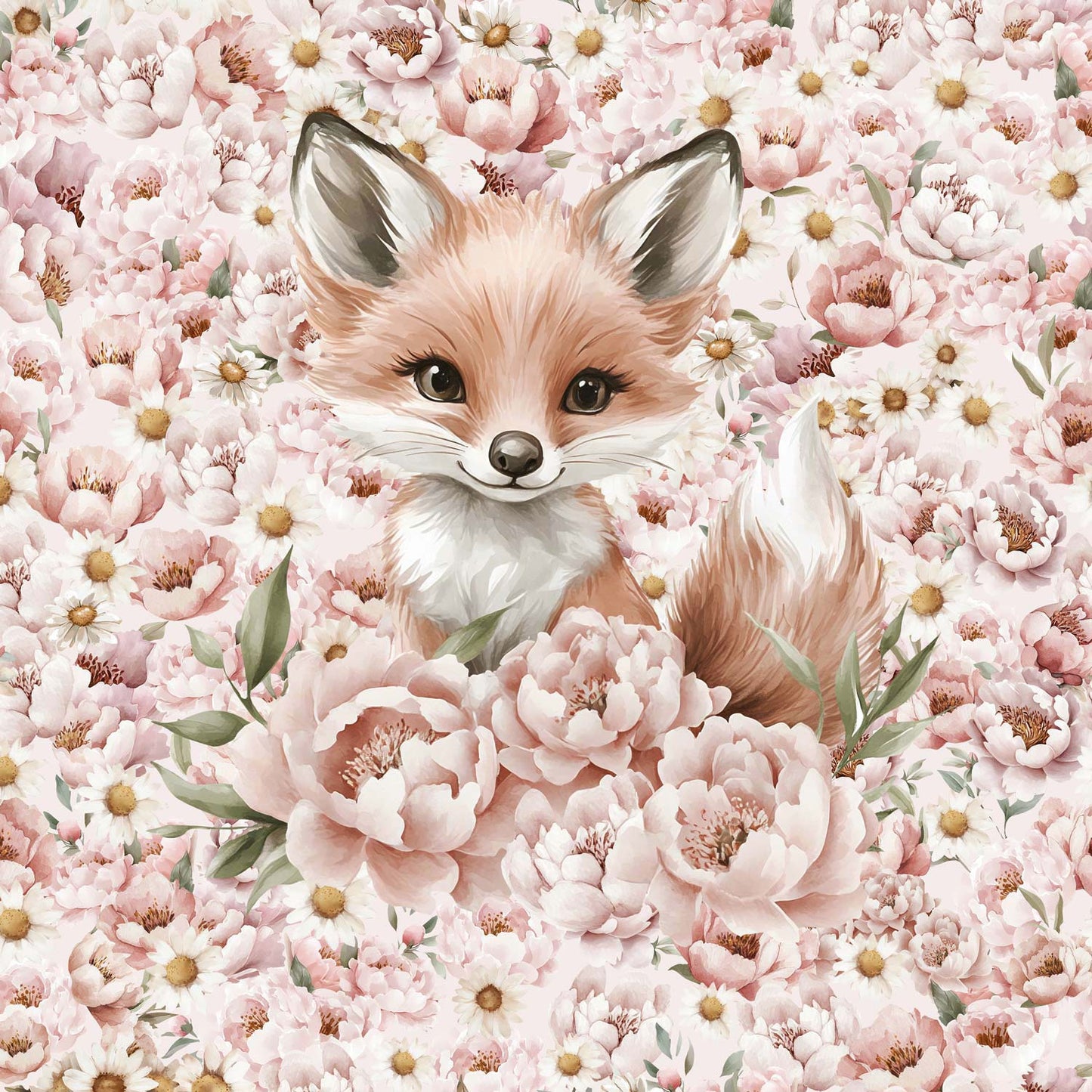 Loop-knit panel - daisies and peonies, fox cub 250 g/m² | Design-05
