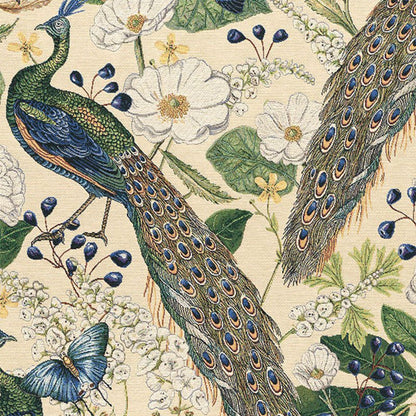 Tapestry image - peacock on a light background 350 g/m² – available at Šarlotes audumi