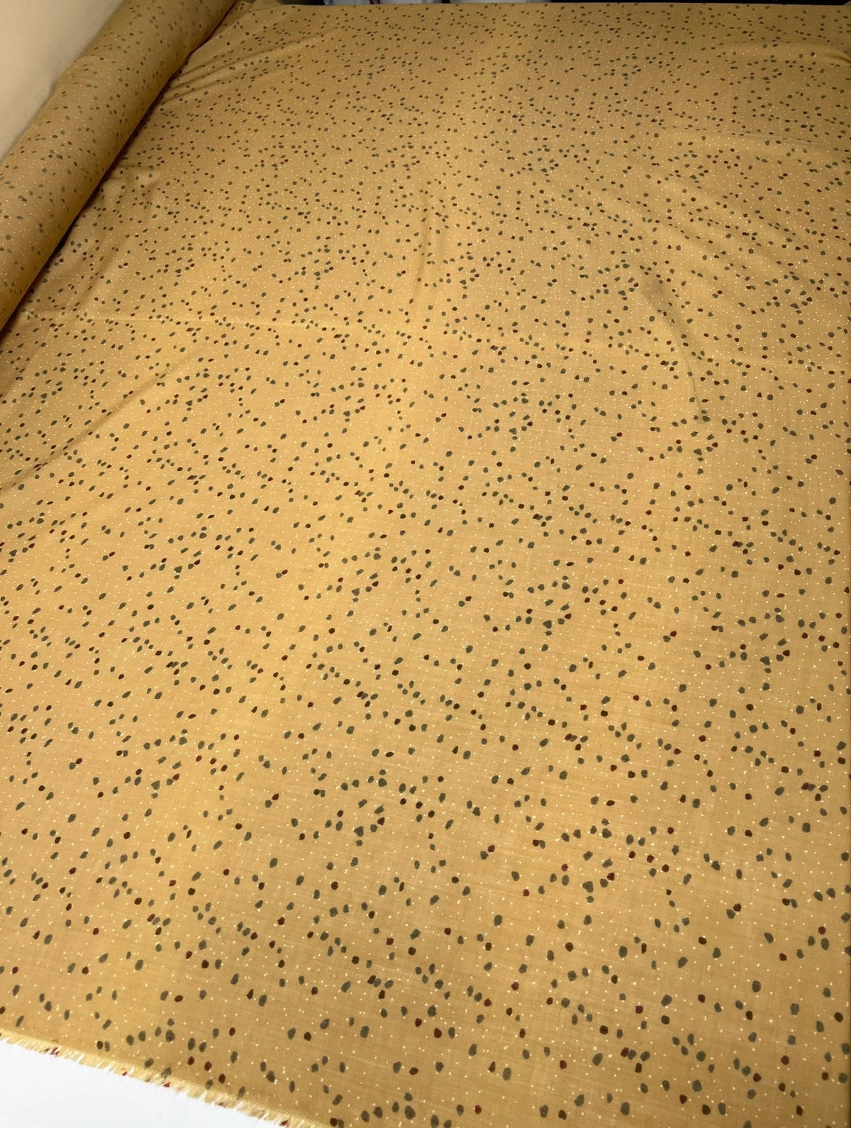 Italian acrylic fabric with beige and brown polka dots – available online at Charlotte Fabrics