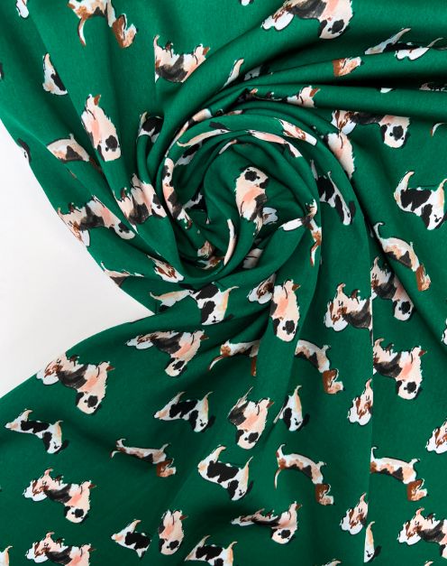 Image of Italian fabric, green-brown with print, 85 g/m2 – available at Šarlotes audumi