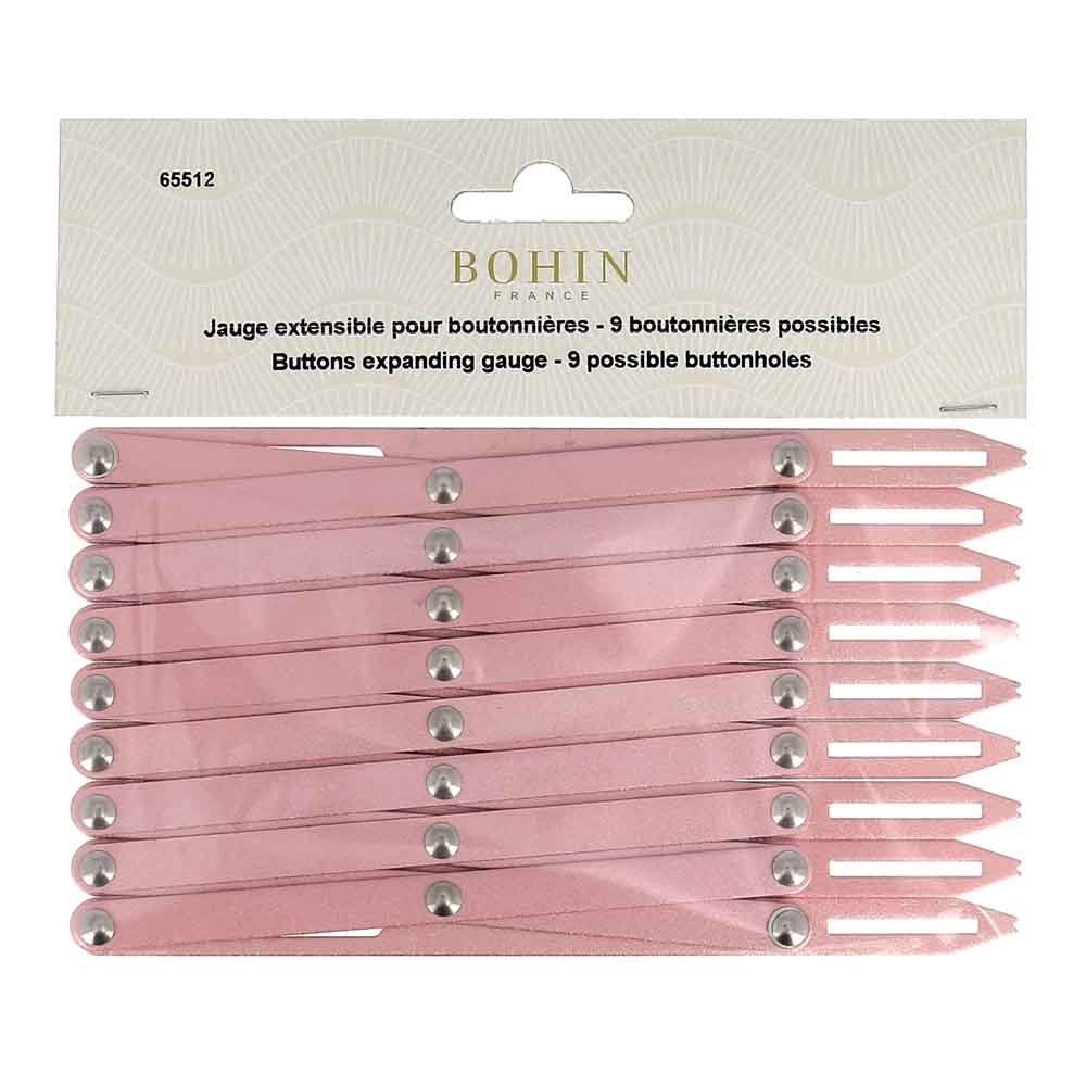 Expandable measuring ruler for placing buttonholes and buttons Bohin