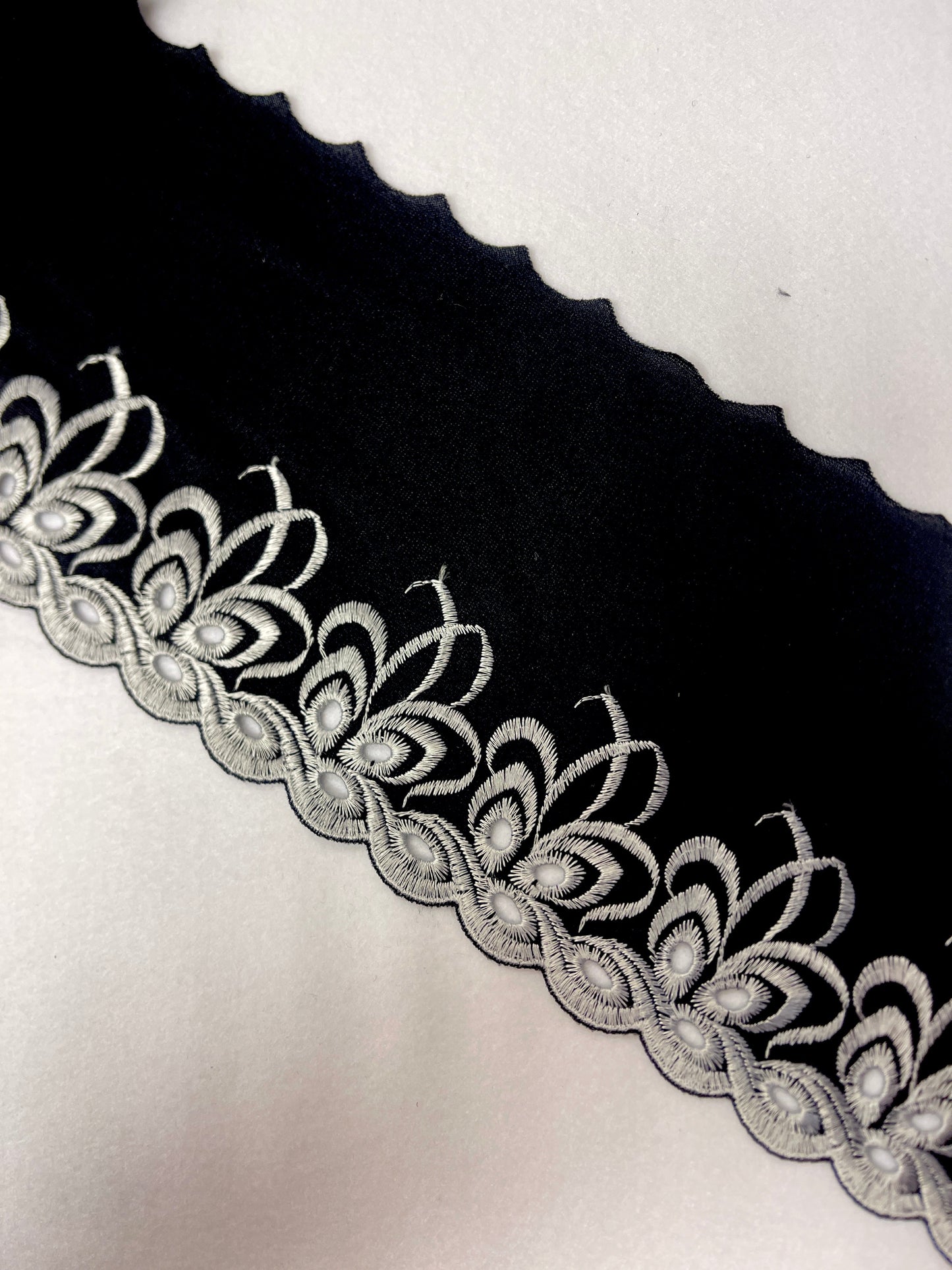 Image with embroidered lace 14 cm - black with white – available at Šarlotes audumi