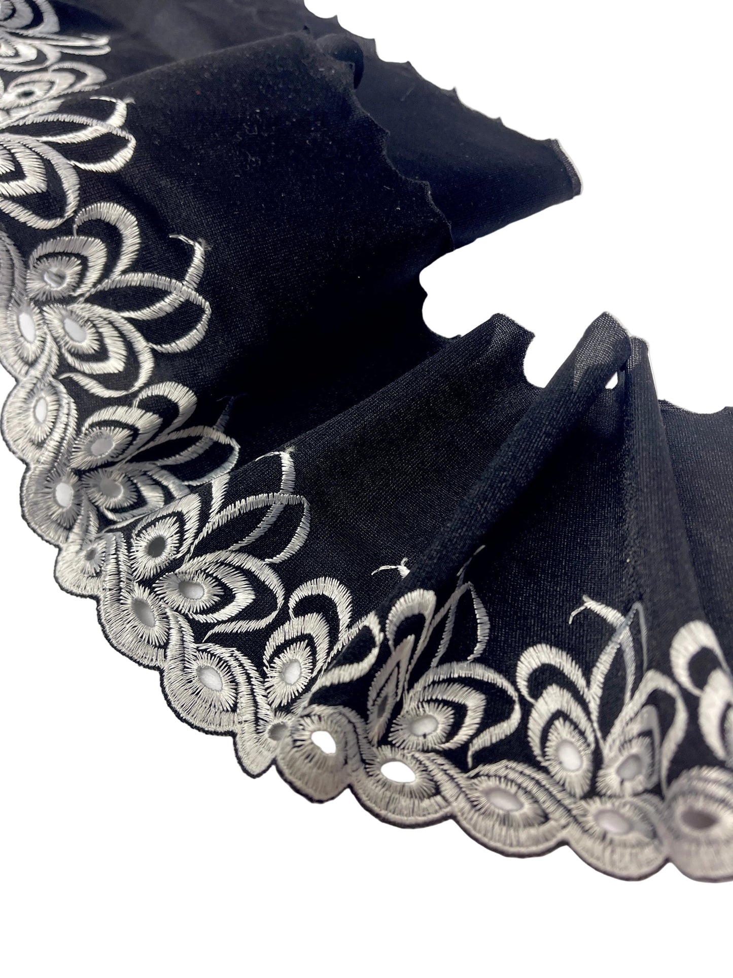 alt
Image of embroidered lace 14 cm - black with white – available at Šarlotes audumi