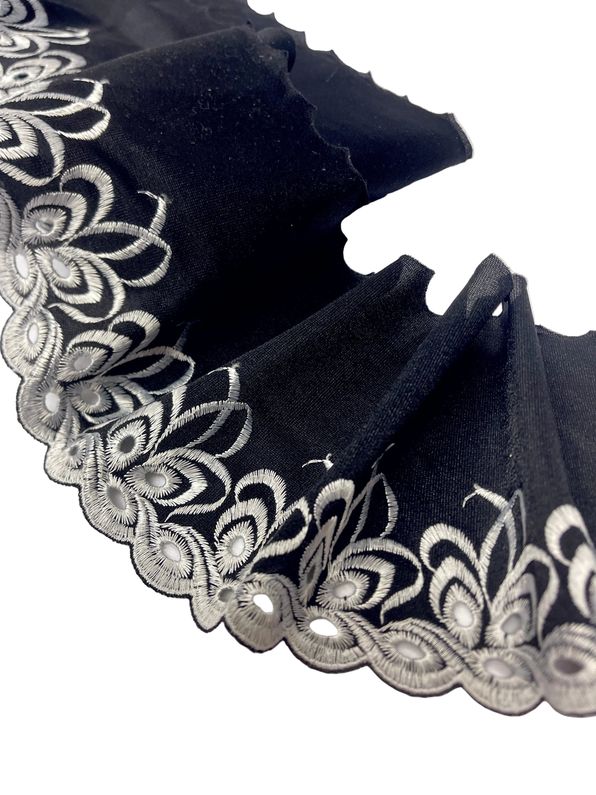 alt
Image of embroidered lace 14 cm - black with white – available at Šarlotes audumi