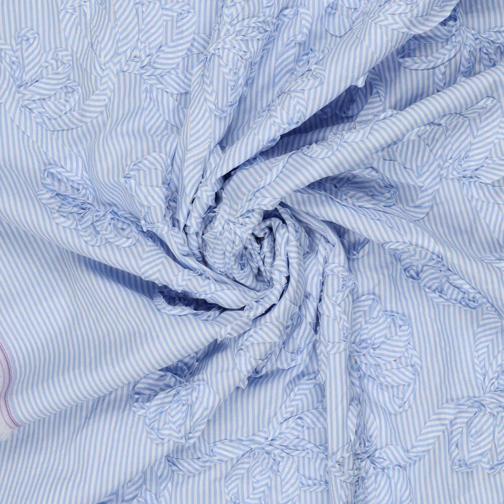 Image of embroidered cotton fabric with a pattern - blue lines 140 g/m² – available at Šarlotes audumi