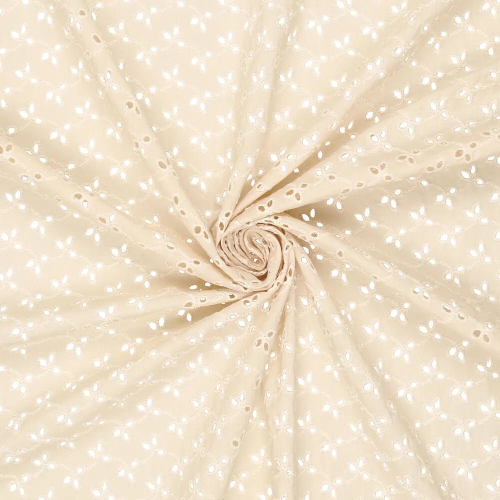 Embroidered cotton fabric - embroidery on beige 115g/m²